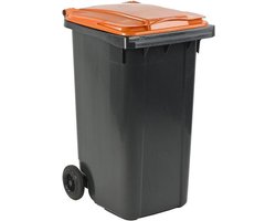 Afvalcontainer 240 liter grijs met oranje deksel