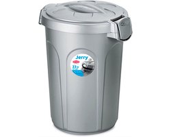 Afvalemmer - "Jerry" - Voerton - Prullenbak - Ton met deksel - 23 Liter - Zilver - Grijs