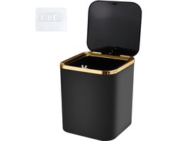 Afvalemmer met deksel 28 l bureau voor badkamer slaapkamer kantoor (zwart)