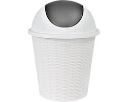Afvalemmer Rotanlook - Prullenbak Keuken - Badkamer Kantoor - Decoratieve Rotan Optiek - 10 Liter Inhoud - Wit