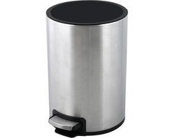 Afvalemmer RVS - Pedaalemmer Vuilnisbak - Hygiënisch Werken - Zachte Sluiting - 5 Liter - Zilver Satijn