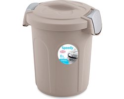 Afvalemmer - "Speedy" - Voerton - Prullenbak - Ton met deksel - 8 Liter - Taupe