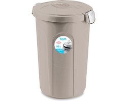 Afvalemmer - "Tom" - Voerton - Prullenbak - Ton met deksel - 46 Liter - Taupe