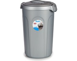 Afvalemmer - "TOM" - Voerton - Prullenbak - Ton met deksel - 46 liter - Zilver - Grijs