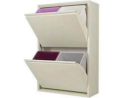 Afvalemmer voor afvalscheiding wit-metalen kast ruimtebesparing binnen buiten - EcoPatty 2 vakken 4 emmers 60 liter vuilnisbak 60 liter