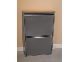 Afvalemmer - vuilnisbak voor afvalscheiding - 4 binnenemmers 10L + 15L + 20L + 24 L totaal 69L - met eiken paneel - metallic grijs