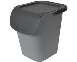 Afvalscheider Bak - Prullenbak Stapelbaar - Afval Sorteren - Brede Opening - 40 Liter - Betongrijs