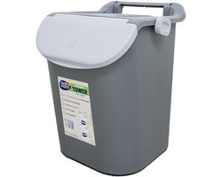 Afvalscheidingsbak - Afvalemmer - Stapelbaar - Tower bin met slot - 30 liter - Grijs