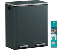 Afvalscheidingsbak met Pedaal – Dubbele Prullenbak met Soft Close en Binnenemmers – 2 x 30 Liter – Grijsgroen