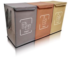 Afvalscheidingssysteem 120 Liter – Recyclingzakken Set met Deksel – Afvalscheiding Keuken – Opvouwbare Afvalbak – Sorteersysteem voor Papier, Plastic, Glas en Metaal