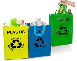 Afvalscheidingssysteem, 3 stuks, recyclingsysteem, zakken, recycling containers, 40 liter, grote verzamelcontainer voor afvalopslag in de keuken, voor glas, plastic en papier