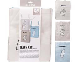 Afvalzak recycle set 3 stuks - stevige opbergzakken voor afvalscheiding.