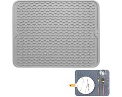 Afvoermat - 40x50cm - Afdruipmat - Afdruipmat Rubber - Afvoermat Siliconen - Eco-Vriendelijke Afwasmat - Antislip En Warmte-Isolatie - Gootsteen Afdruiprekmat - Afvoerkussentje Voor Koffiemachine - Grijs
