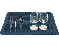 Afwas afdruipmat/droogmat keuken - anti-slip- rubber - blauw - 30 x 40 cm - opvouwbaar