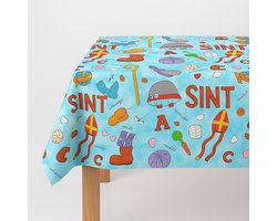 Afwasbaar tafelkleed - ecologisch - tafelzeil - Sinterklaas print/ blauw- 5 december - afmeting: 100x140cm - OP ROL GELEVERD
