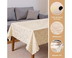 Afwasbaar tafelkleed rechthoekig waterdicht voor outdoor gebruik - decoratie voor feest eettafel en eetkamer - champagne - 140 x 240 cm