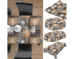 Afwasbaar tafelkleed voor grote tafels, wasdoek tafelkleed, met design hout, hart, liefde, bruin, ovaal, 220 x 160 cm, met zoom, omzoomd