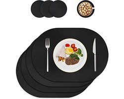 Afwasbare Leren Placemat en Onderzetter Set van 4 voor Keuken en Eettafel - Ronde Tafeldecoratie
