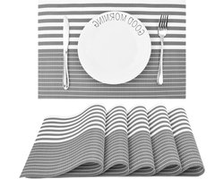 Afwasbare placemats set van 6 stuks - Antislip en waterdicht - Geweven tafelmatten - Grijs - Voor eettafel - Stofwasbaar - Tafelonderlegger met Allecto Plus
