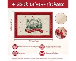 Afwasbare placemats voor Kerstmis - set van 4 - rood groen kerstmotief - linnen - 30 x 45 cm
