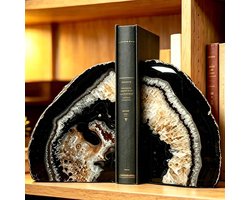 Agaat Boekensteunen - Geode Boekensteunen - Boeken Organiseren - Natuurlijke Unieke Stenen - 09-14 kg - Zwart