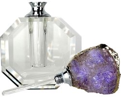 Agaatsteen decoratie Micky | Afgeleid van een parfumflesje|Goud Lila Paars Transparant Zilver | Agaatsteen Glas Kristal | Boven op tafel In een kast Op een sidetable | Modern | Decoratie | Woondecoratie| Woonaccessoire