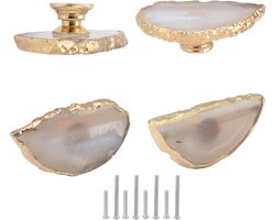 Agate Kastknoppen - Natuursteen Knoppen - Meubels Decoreren - Unieke Natuurlijke Stenen - 4 stuks - Wit Goud