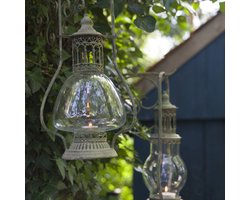 Aged metal green lantaarn ass ovaal 46 cm hoog - Sfeerverlichting - Tuinkaarsen - Lantaarns - Windlichten - Theelichthouders - Kandelaren - Fakkels en kaarsen - Tuindecoratie - Winter - Zomer - Metaal - Cadeau - Geschenk - Nieuwjaar - Kerst