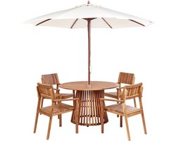 AGELLO - Tuinset voor 4 met parasol - Lichthout - Acaciahout