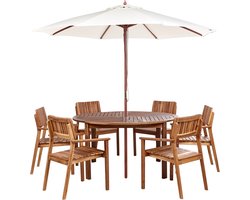 AGELLO/TOLVE - Tuinset voor 6 met parasol - Lichthout - Acaciahout