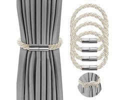 Agnetic Curtain Tiebacks Curtain Clips Rope Back Curtain Holder Buckles Curtain Tie Curtain Holder for Home Decoration (4 Pieces Beige)