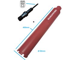 AGNT SDS-Plus Adapter + Kernboor diamantboor betonboor Ø50 x 400mm gatenboor diamantboorkroon diamant boor kernboormachine airco boorkroon aansluiting boormachine 1-1/4'' UNC schroefdraad