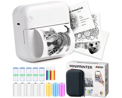 Agodeo Mini Printer - 300 DPI - Pocket Printer - Fotoprinter voor Mobiel - Mini Printer Incl.1 Harde Etui + 13 Rollen Papier (Sticker, Normaal, Kleur) + 5 Pennen - Pocket Printer Smartphone - Sticker Printer - Fotoprinter Mobiel