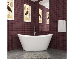 AICA 150x72x65cm Tijdloos Ontwerp Vrijstaand wit Acrylbad Ovaal Inclusief Afvoerset