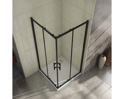 Aica 90x90x195cm Douchecabine Schuifdeur Hoekinstap Vierkant Mat Zwart,6MM Nano anti kalk behandeld