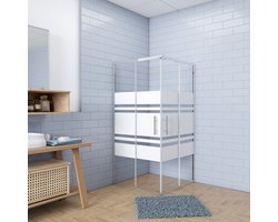 Aica Eenvoudig te monteren Douchecabine 90x90x185cm hoekinstap met schuifdeuren - 6mm veiligheidsglas EasyClean behandeld met wit zeefdruk design - glanzend chroom Profiel