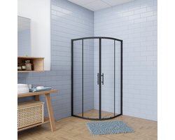 Aica Eenvoudig te monteren kwartronde Douchecabine 90x90x185cm hoekinstap met schuifdeuren - 6mm gehard veiligheidsglas - mat zwarte aluminium Profiel