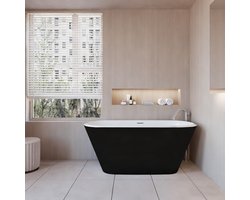 Aica Halfvrijstaand Bad 150x72x60cm-Mat zwart-Acryl-Met Afvoer-Eenvoudig te Installeren