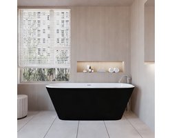 Aica Halfvrijstaand Bad 170x78x60cm-Mat zwart-Acryl-Met Afvoer-Eenvoudig te Installeren