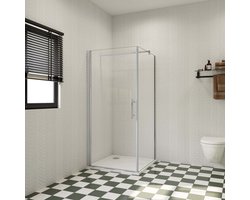 Aica hedendaags Douchecabine 70x70x195cm draaideur+zijwand 6mm NANO EasyClean veiligheidsglas F-vorm:90cm stabilisator (kan worden gesneden) profiel van glanzend chroom Inclusief complete douchebak