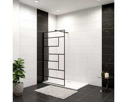 Aica Industriële inloopdouchewand 100x200 cm 8 mm NANO Easyclean veiliges gehard glas zwart onregelmatig raster mat zwart 70-120cm inkortbaar stabilisatiestang