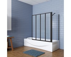 Aica industriële stijl badwand 90x70x140cm,4-delig,opvouwbaar ontwerp-4 mm gehard glas-matzwart frame
