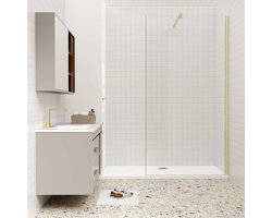 Aica luxueus inloopdouche 120x200 cm 10 mm NANO Easyclean veiliges gehard glas 140cm F-vormige stabilisatiestang geborsteld goud - gemakkelijk te installeren