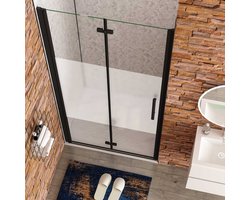 Aica Stijlvo douchedeur vouwdeur 80x195cm mat zwart 6mm veiligheidsglas met matte zeefdrukband antikalk coating