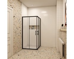 Aica volledige set douchecabine 80x80x195cm met dubbele schuifdeur 6mm easyclean gehard glas mat zwart mat zwart profiel inclusief wit douchebak