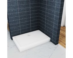 Aica Witte douchebak rechthoek 100x76cm slechts 3cm gemaakt kunststeen en minerale harsmix Extra plat ontwerp met douchegoot rooster en afvoer verkrijgbaar in verschillende maten incl. verstelbare poten tot 10 cm