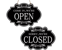 AIEX Gesloten Open bord, Dubbelzijdig Omkeerbaar Voer We Zijn Open En Sorry We Zijn Gesloten Opknoping Bord Winkel voor Restaurant Club Cafe Hotel (30 x 20 cm)