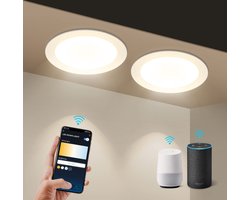 Aigostar 10FV9 - Slimme LED Inbouwspots Dimbaar - Smart Downlight - Plafondlamp -1765lm - Goole en Alexa - Warm Wit Licht - 3000K-6500K - Set van 2 stuks