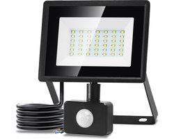 Aigostar 10LI1 - LED Schijnwerper Met bewegingssensor - IP65 Waterdicht - 30W - 6500K - Daglicht wit - Floodlight - Bouwlamp - Zwart
