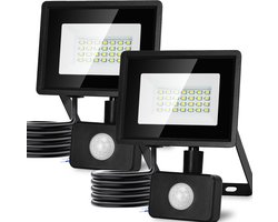 Aigostar - 2 Pack LED Schijnwerper Met bewegingssensor - 20W - IP65 Waterdicht - Buitenlamp - 6500K - Floodlight - Bouwlamp - Zwart